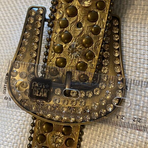 Western golden jeweled embossed leather bling fabulous belt large buckle main image 10